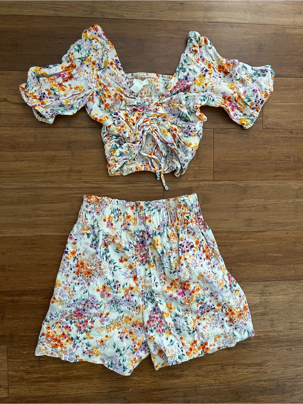 H&M White Floral Two Piece Set